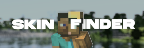 Minecraft Skin finder, picture shows Minecraft terrain generation in the background with the text 'SKIN FINDER'!